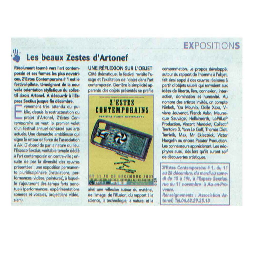 Article sur le premier festival d'arts contemporains hors les murs de la galerie Artonef